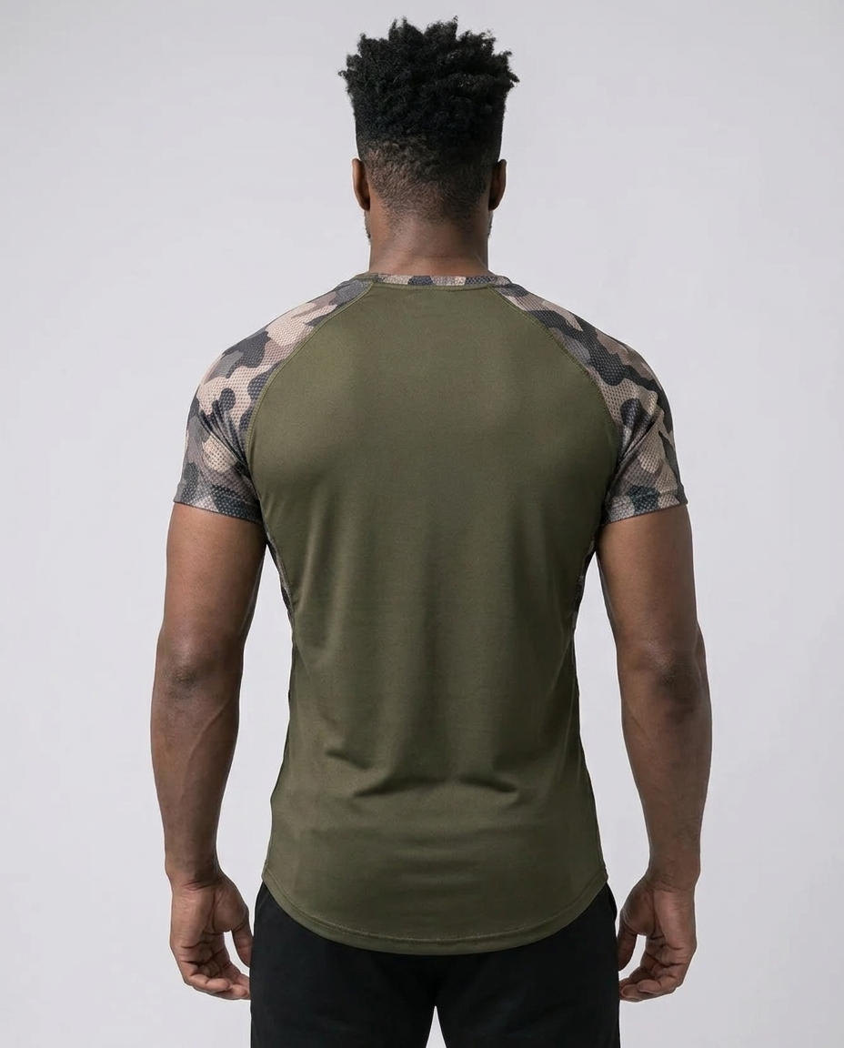 T-shirt à manches raglan en maille camouflage très extensible