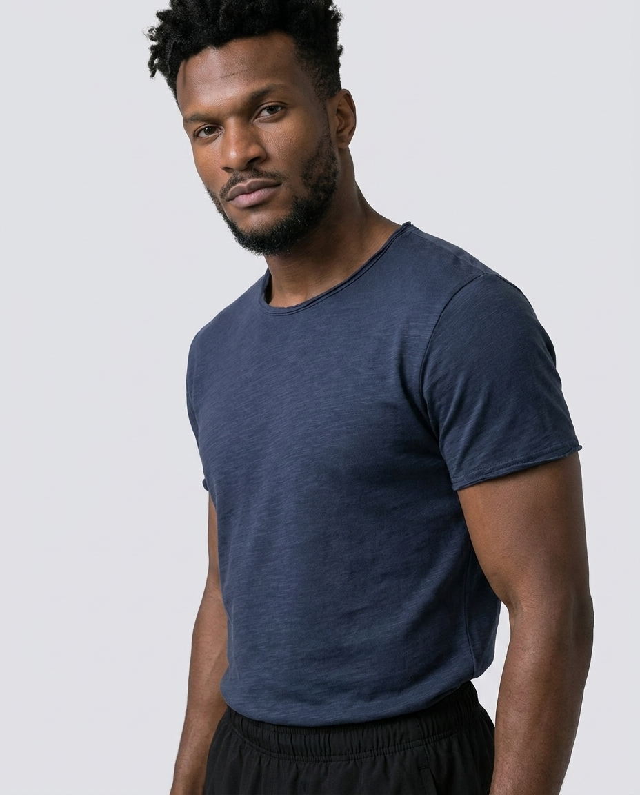 Men’s Slim Fit Slub Cotton Raw Edge Tee-thumbmail-3