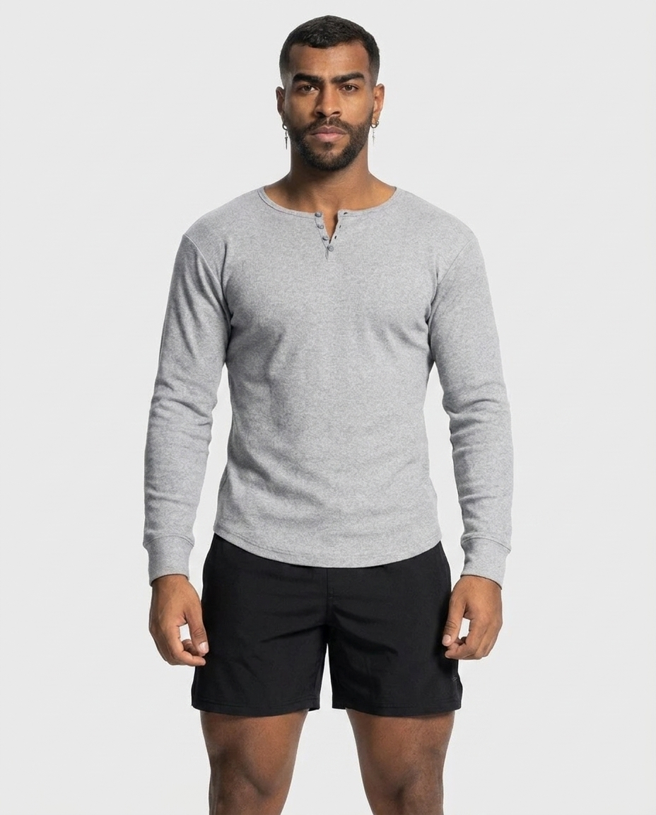 Henley-Shirt mit Rippenmuster und abgerundetem Saum 