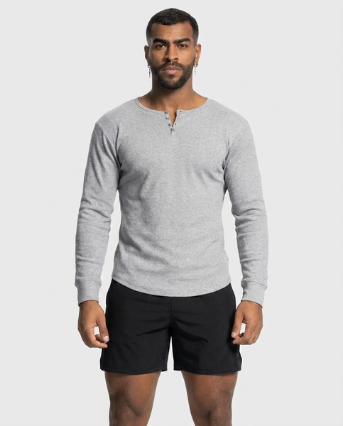 M's Rib Knit Curved Hem Long Sleeve Henley Shirt – AHAS ELECTED