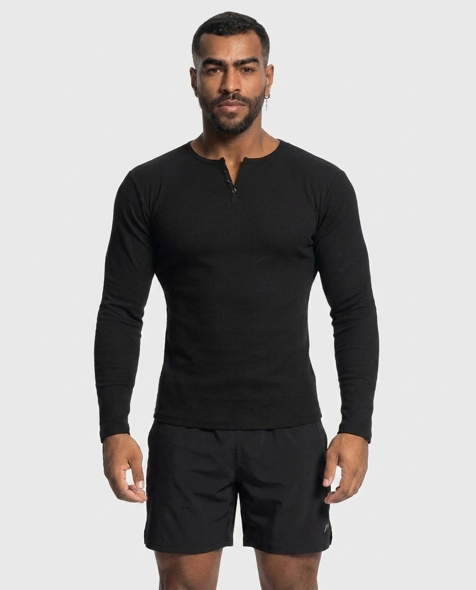T-shirt Henley à manches longues avec ourlet incurvé en maille côtelée-thumbmail-24