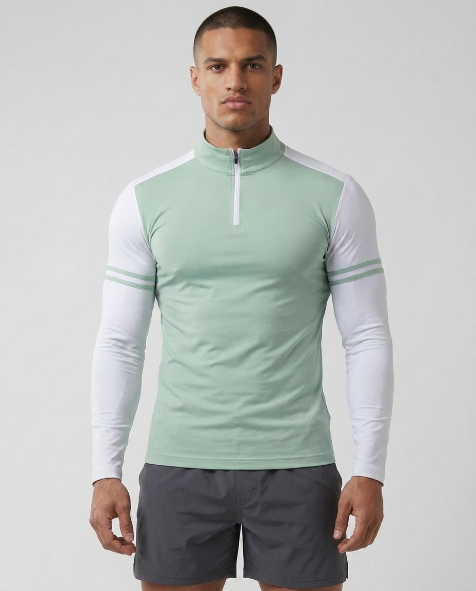 Chemise à manches longues Staycool à demi-fermeture éclair et rayures bicolores