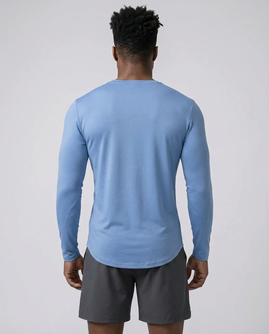 T-shirt à manches longues muscle fit à col rond, couche de base-thumbmail-3