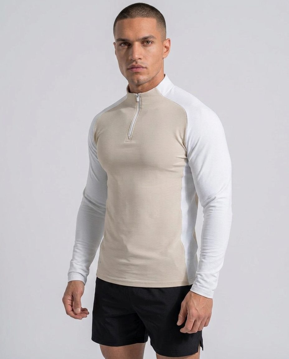 Pullover a mezza zip con spalla tagliata a maniche lunghe nuovo