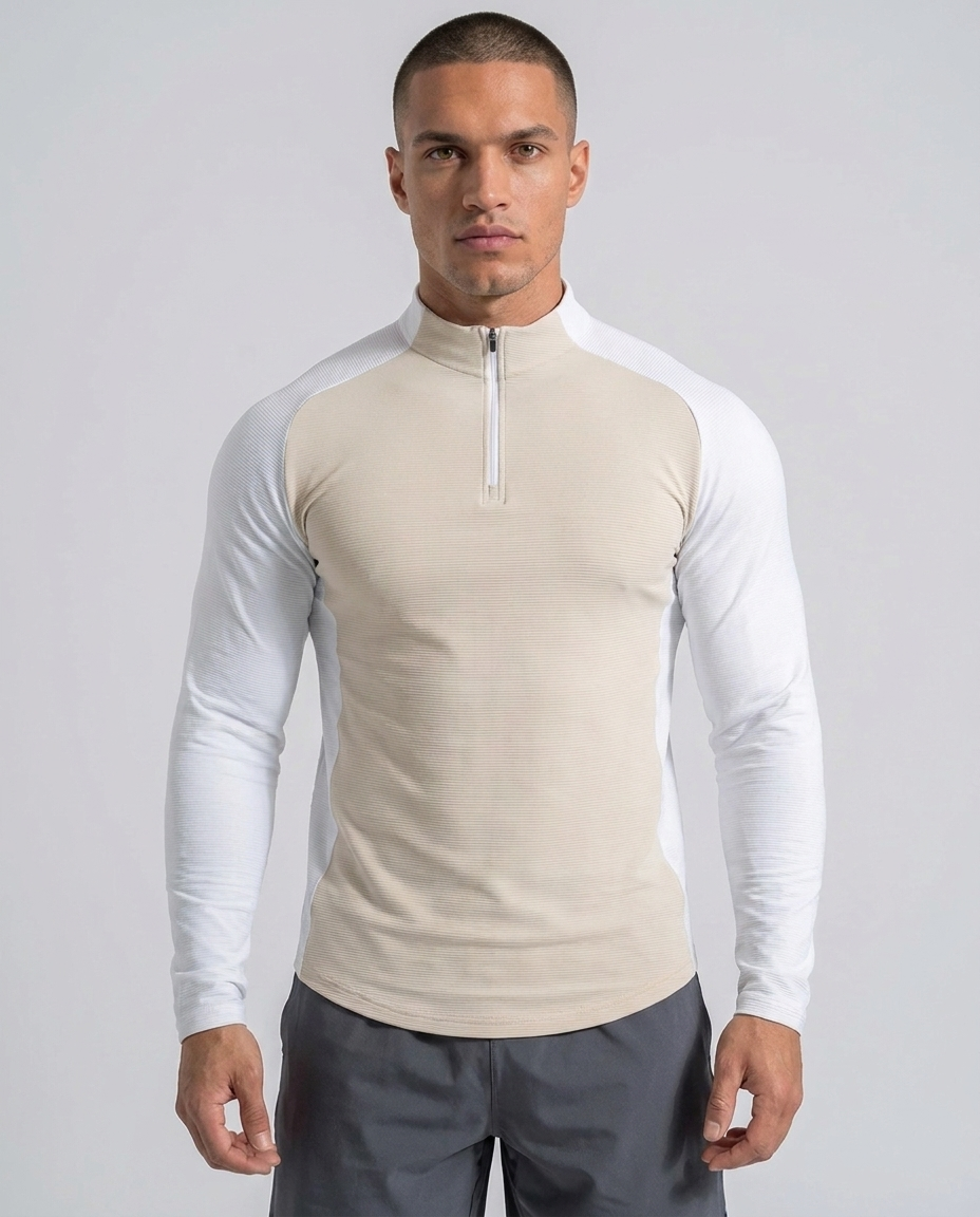 Pull-over à demi-fermeture éclair à épaule découpée à manches longues Nouveau