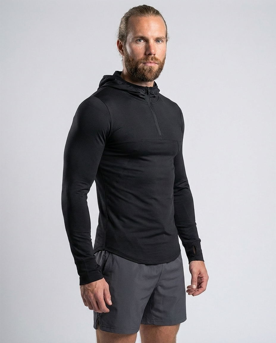 Camiseta deportiva de manga larga con capucha para hombre