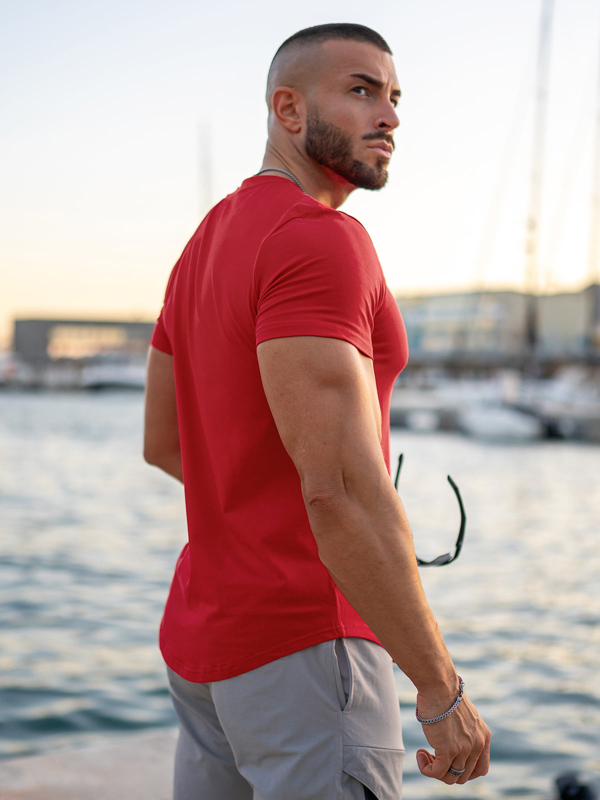 Kore Curved Hem T-shirt Muscle Fit Crew Neck-New - Ahaselected