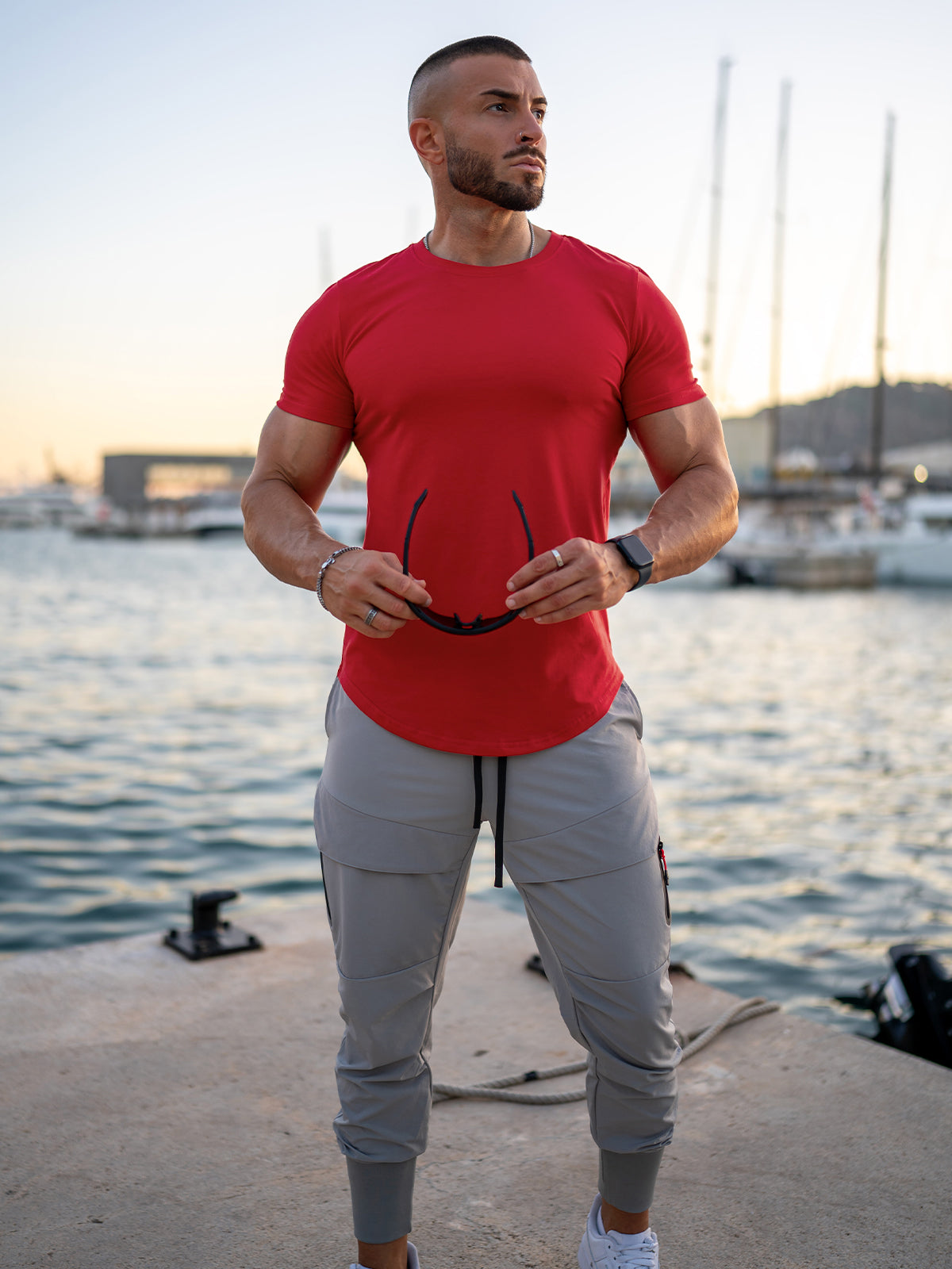 Kore Curved Hem T-shirt Muscle Fit Crew Neck-New - Ahaselected
