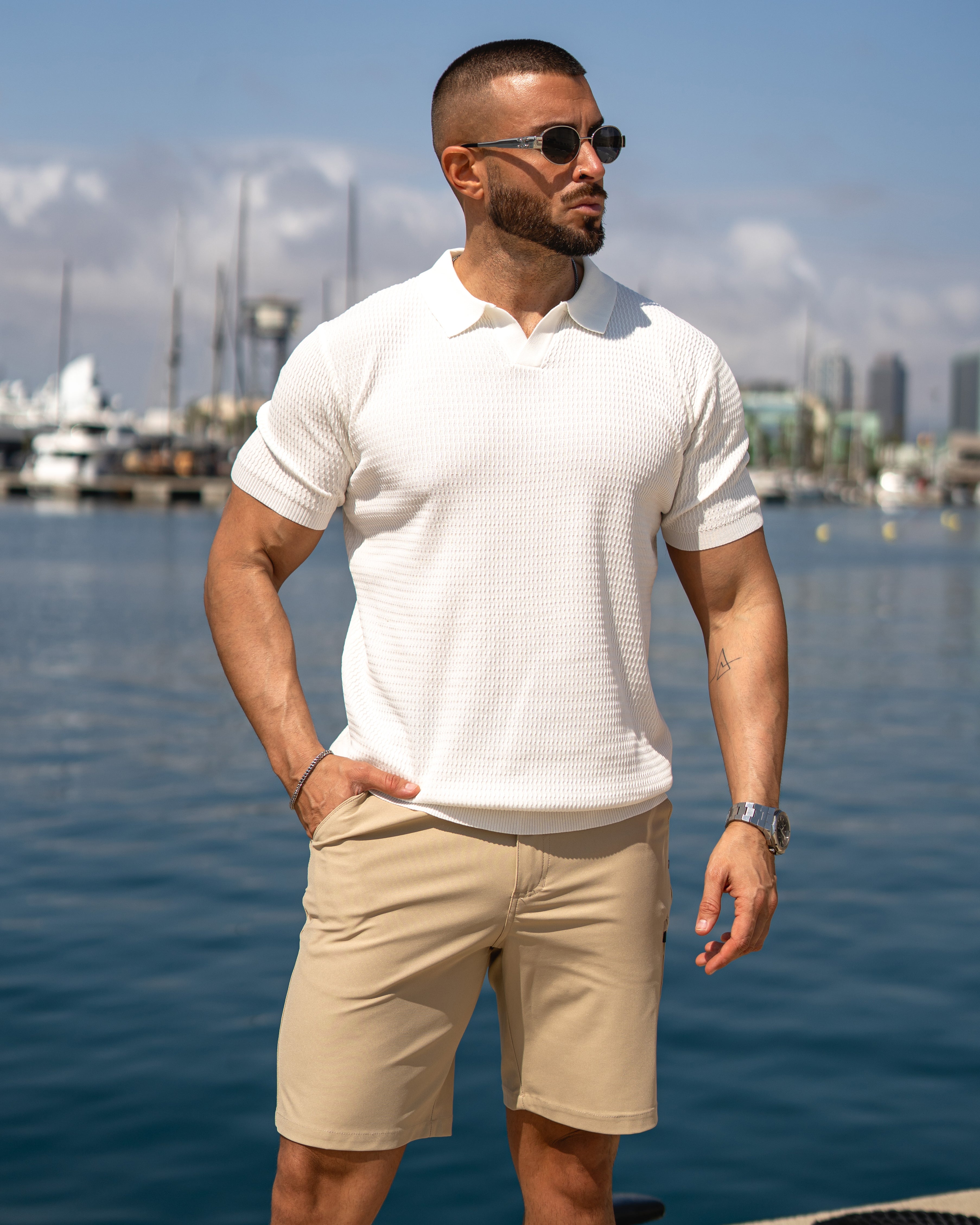 Textured Knit Seagull Collar Polo New - Ahaselected