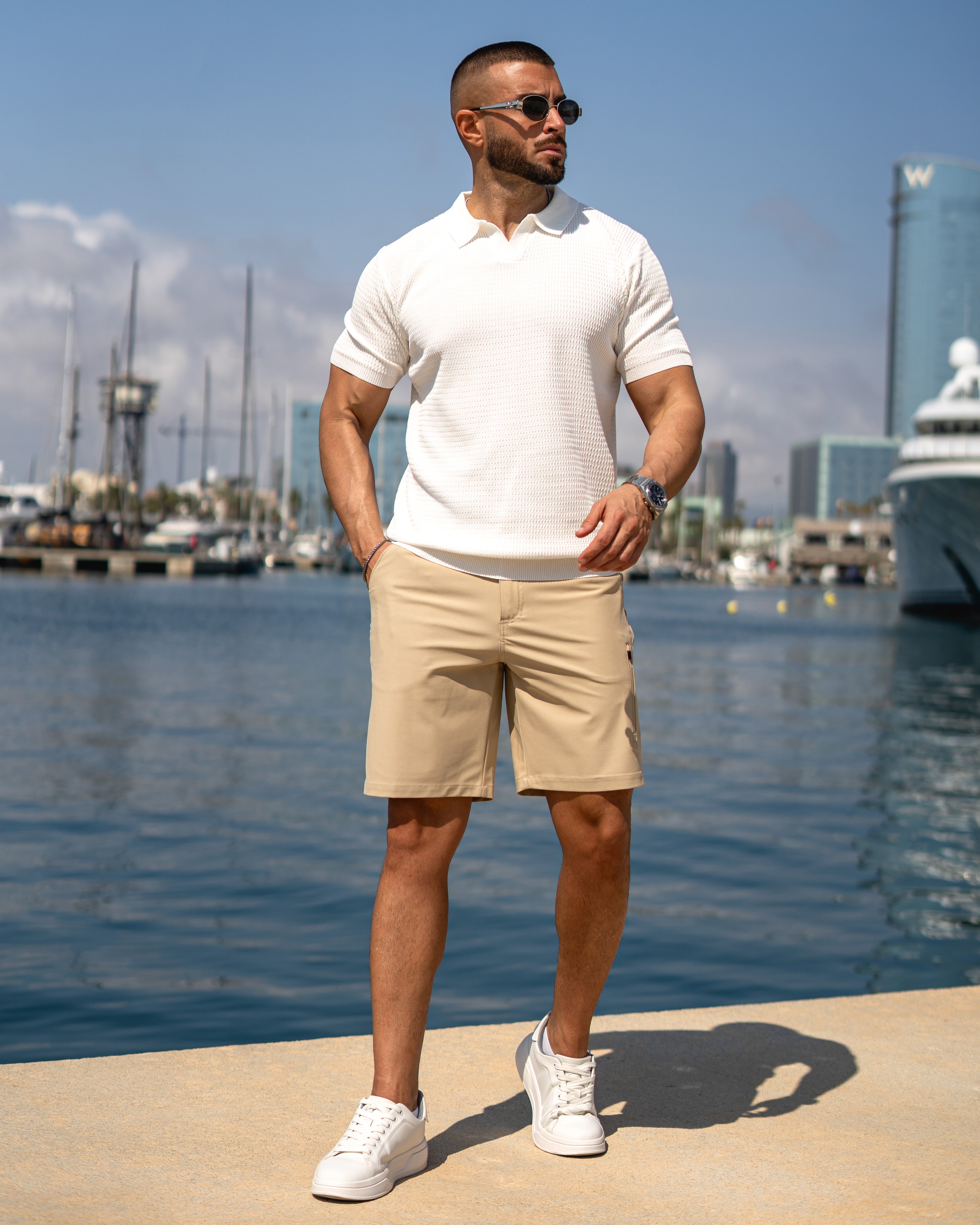 Textured Knit Seagull Collar Polo New - Ahaselected