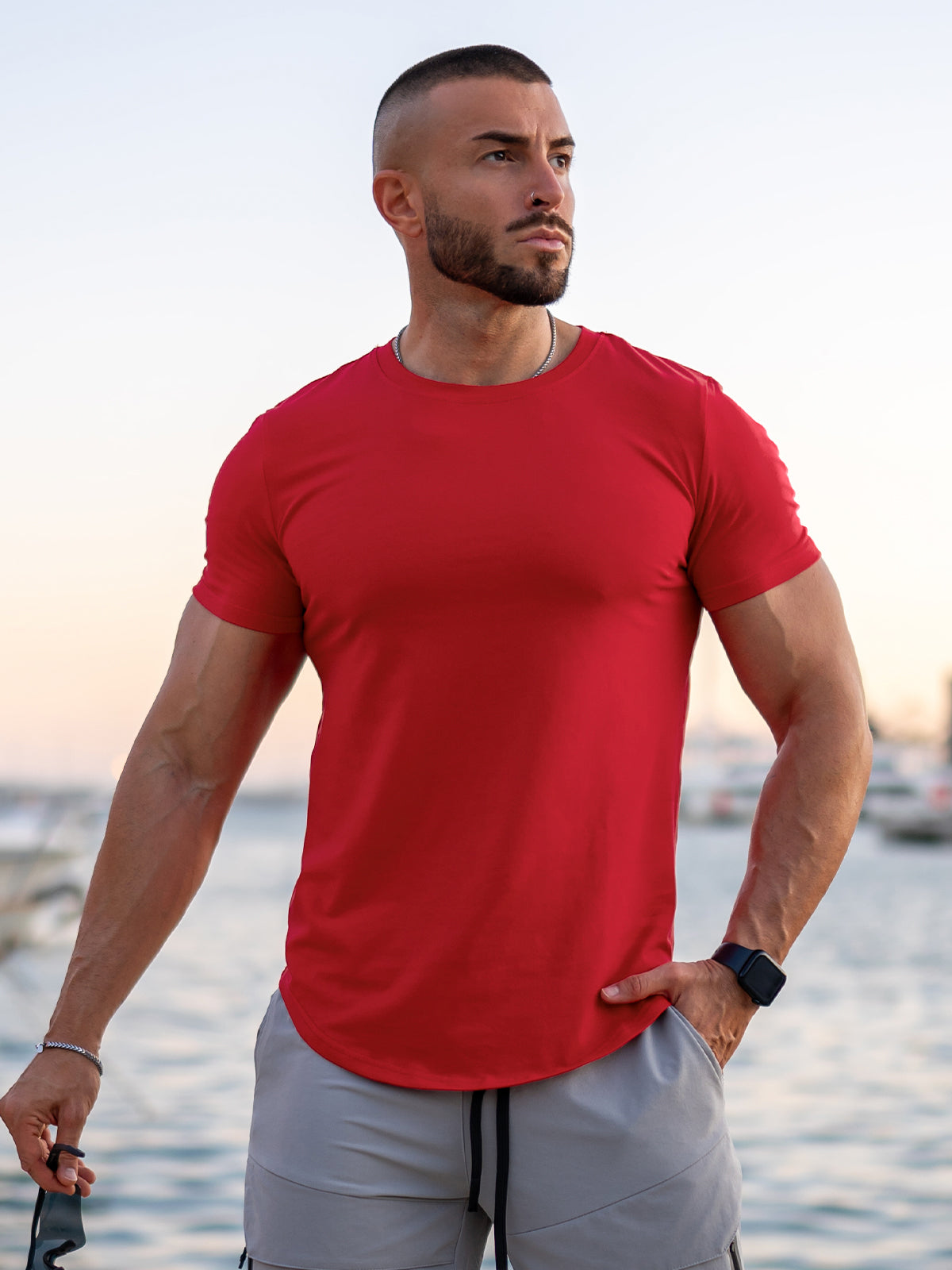 Kore Curved Hem T-shirt Muscle Fit Crew Neck-New - Ahaselected