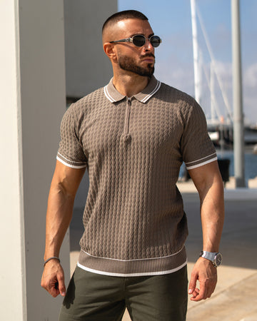Quarter Zip High Stretch Contrast Stripe Polo New