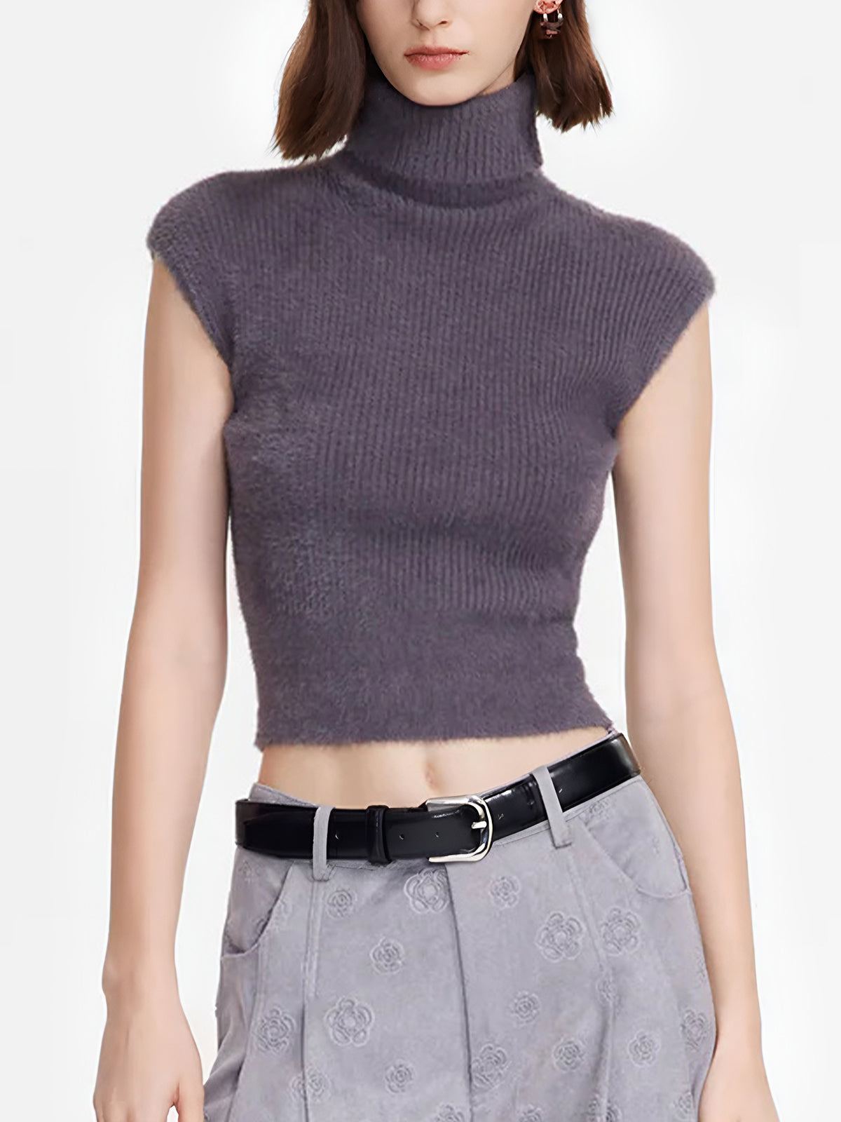 Sleeveless Turtleneck Sweater Top - Ahaselected