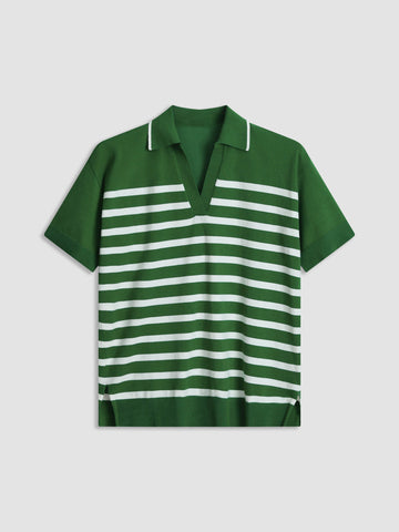 Colorblock Striped Knitted Polo Shirt