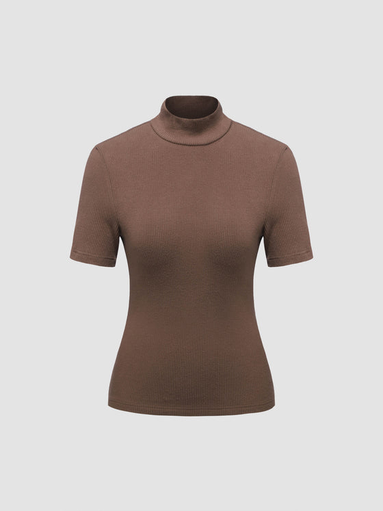 Geripptes Kurzarm-T-Shirt mit Rundhalsausschnitt für Damen