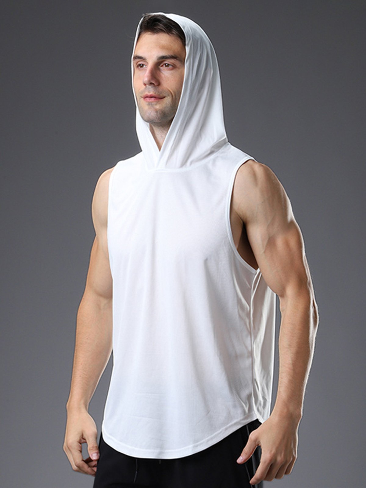 Workout Hooded Tank Curved Hem - Ahaselected