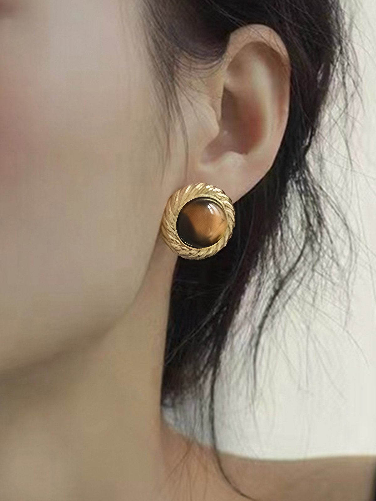 Natural Stone Twist Jewel Stud Earrings - Ahaselected