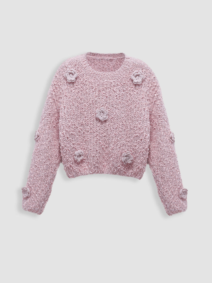 여성용 3D 꽃무늬 자수 스웨터