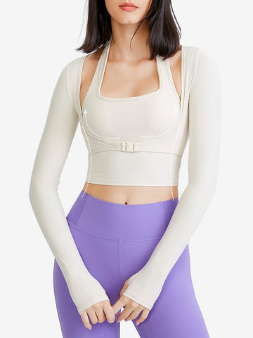 2nd-skin Halter Long-sleeve 2-in-1 Sports Top