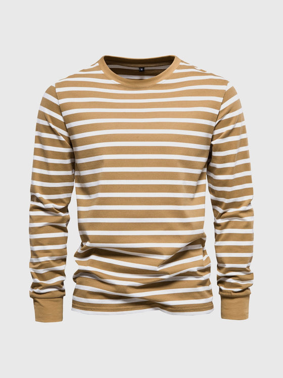 M's Stripe Crew Neck Long Sleeve T-Shirt - Ahaselected