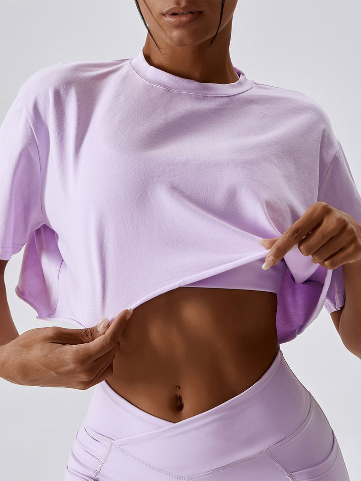 Casual Cropped Round-neck Fitness T-shirt