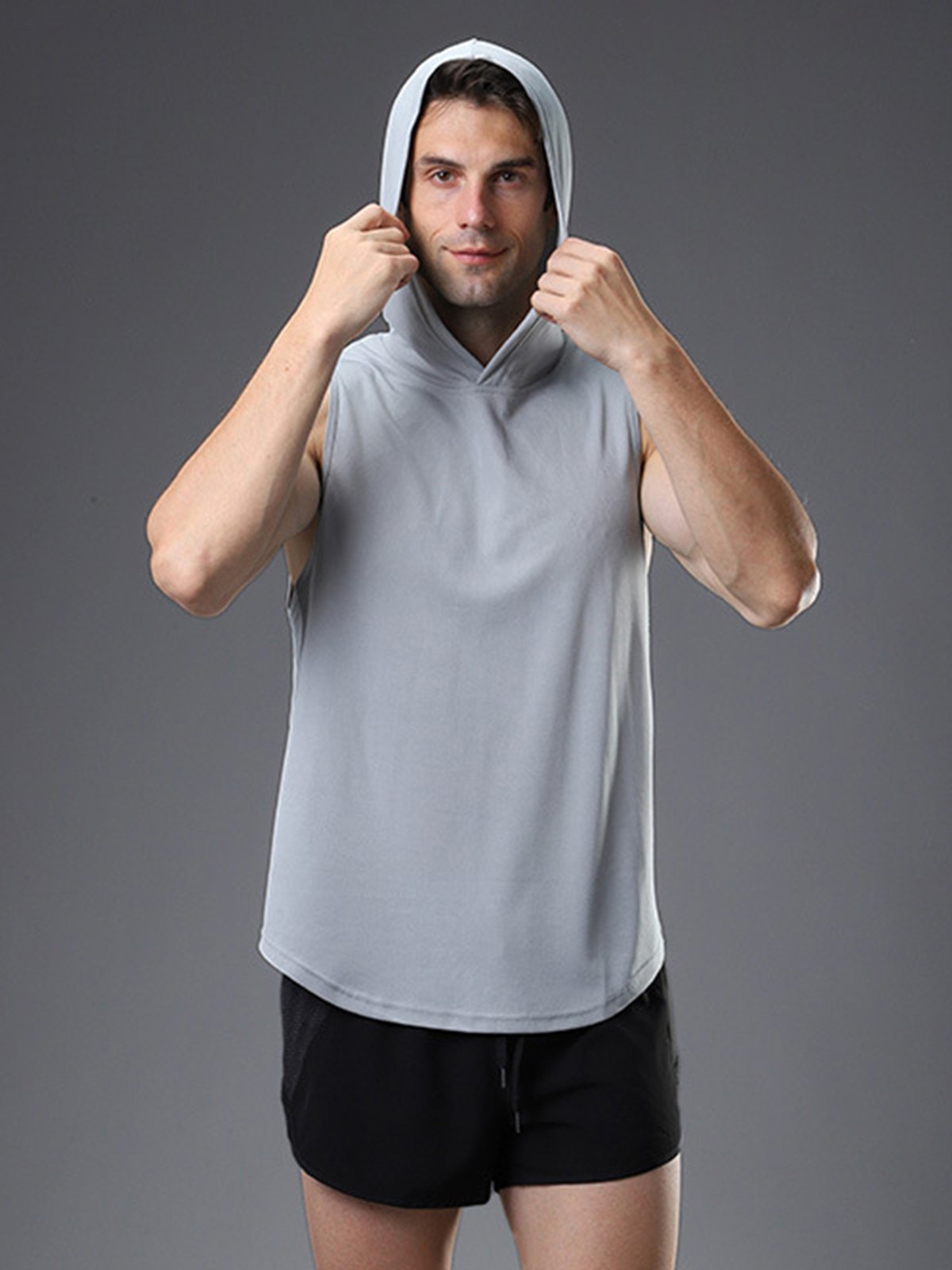 Workout Hooded Tank Curved Hem - Ahaselected