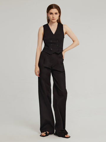 Linen Double Breasted Vest +Flare Pants