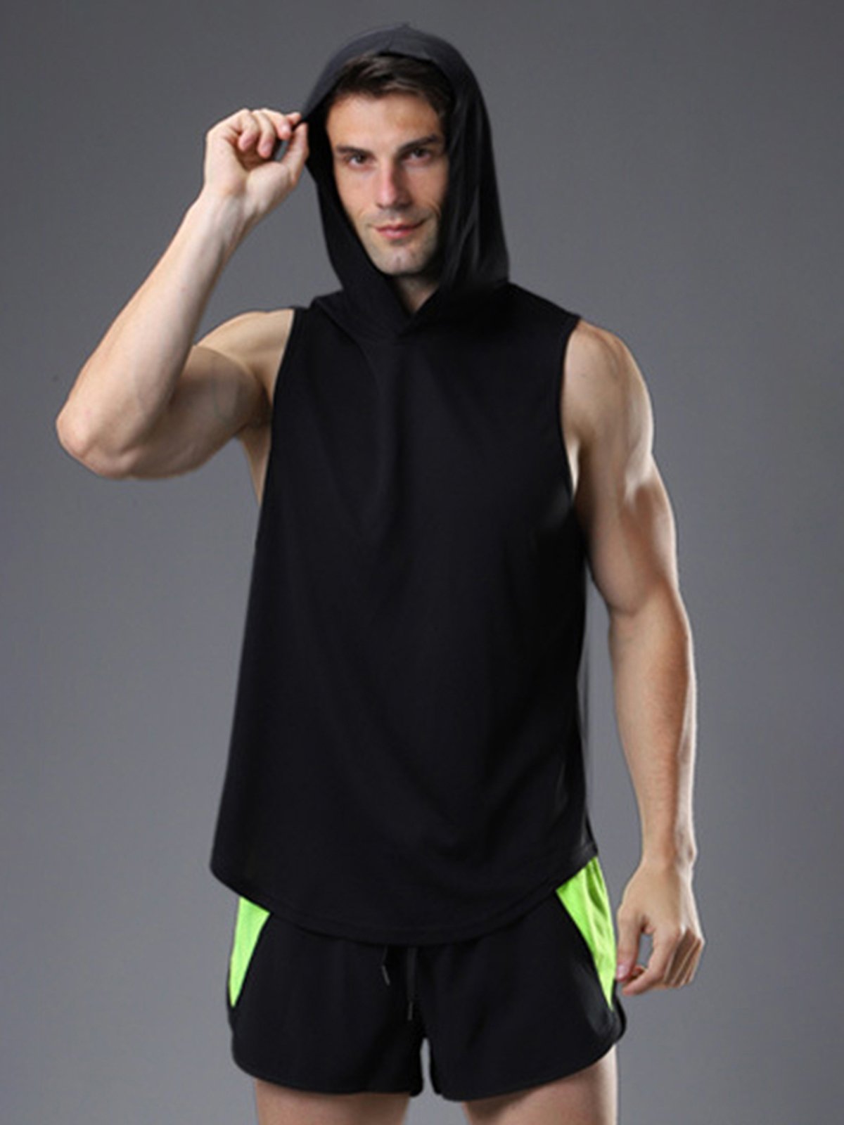 Workout Hooded Tank Curved Hem - Ahaselected
