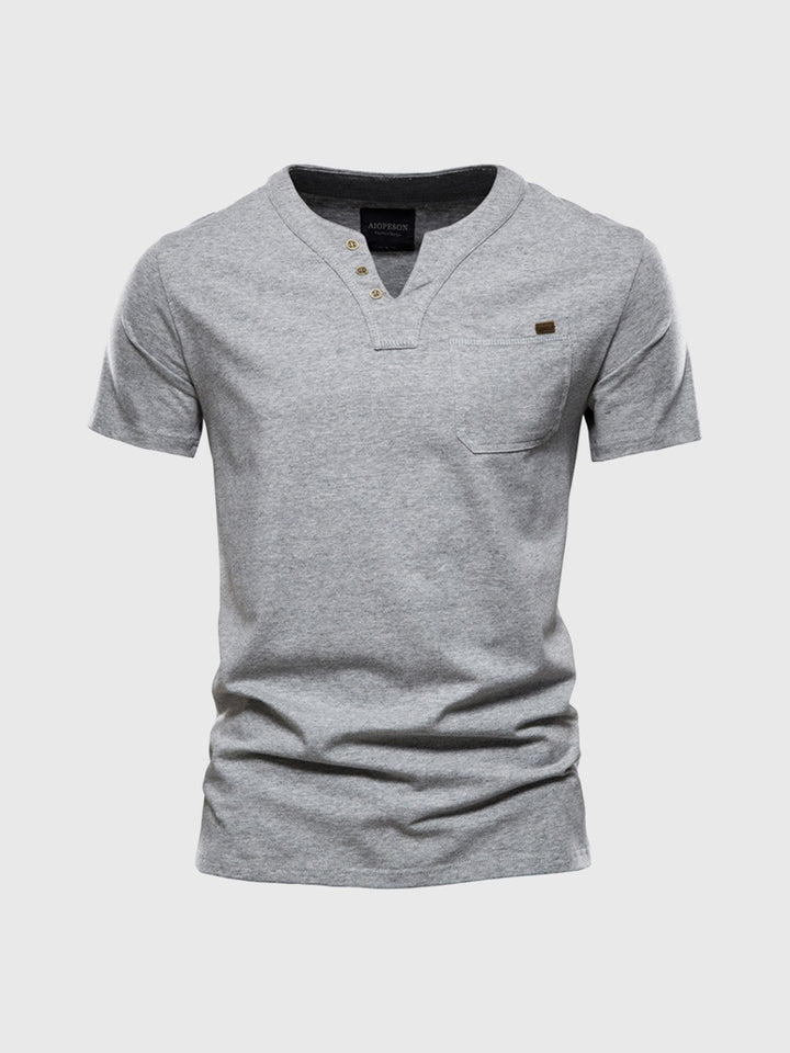 M's Pocket V-neck Henley Cotton T-Shirt