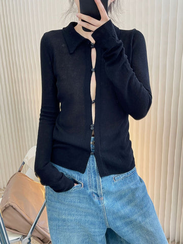 Printed Collar Knit Cardigan