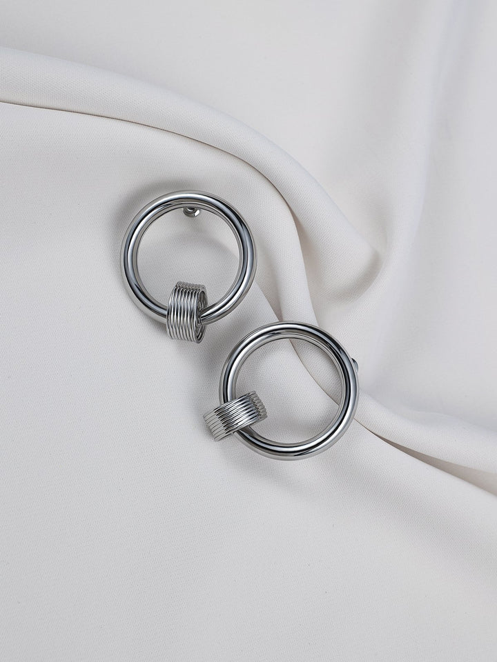 Round Double Circle Sliver Metal Earrings