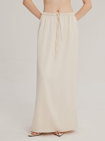 Satin Drawstring Draped Maxi Skirt