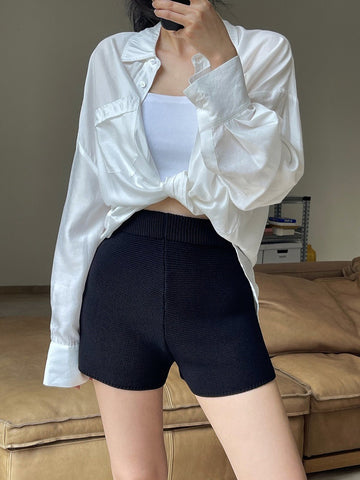 Breathable Linen-Look Knit Shorts