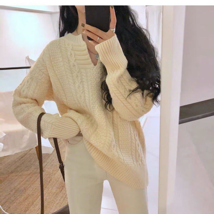 V-Neck Loose Twist Sweater