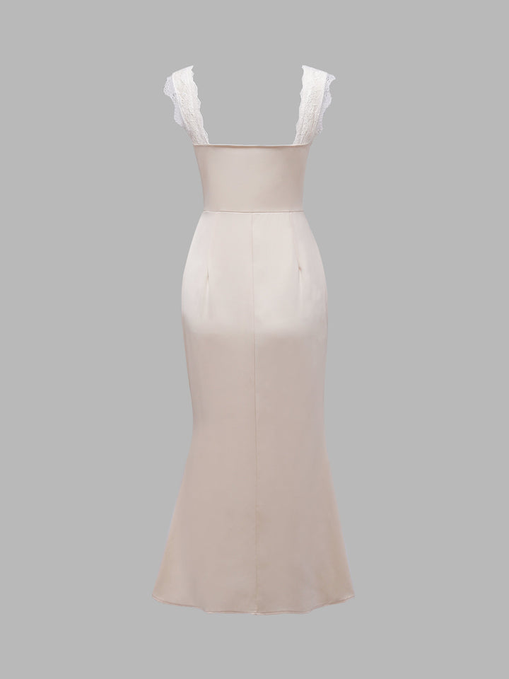 Lace-Trimmed Satin Dress