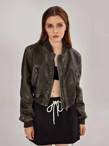 Faux Leather Bomber Jacket