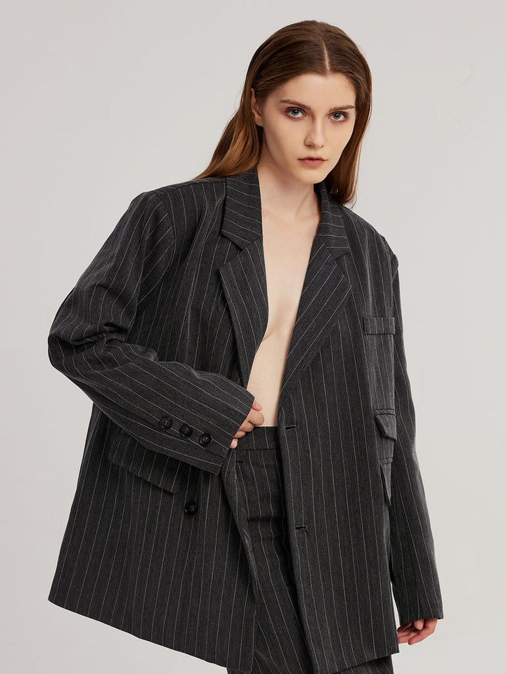 Striped Boxy Fit Blazer with Shoulder Pads