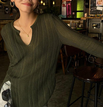 V-Neck Long Sleeve Texture Sweater