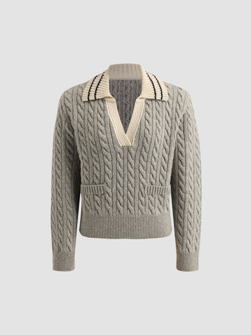 Cozy Cable-Knit Striped Collar Sweater