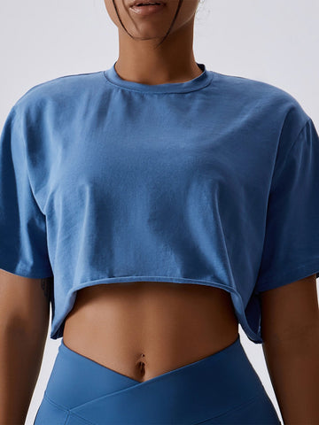 Casual Cropped Round-neck Fitness T-shirt