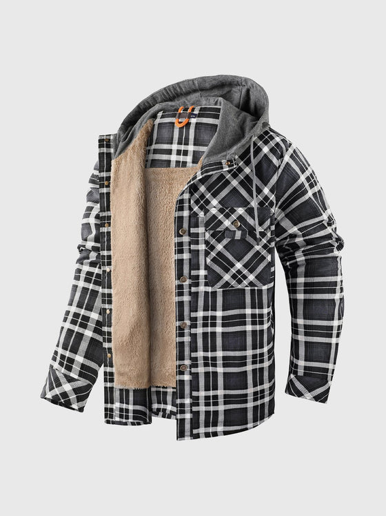 Corduroy Plaid Hooded Sherpa Lined Flannel Jacket - Ahaselected