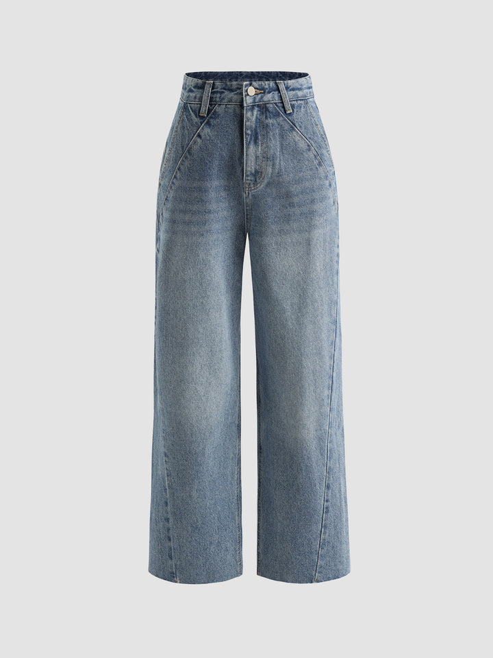 Women's Relaxed Washed Denim Jeans with Pockets