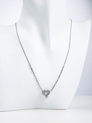 Asymmetrical Silver Necklace With Heart Shape