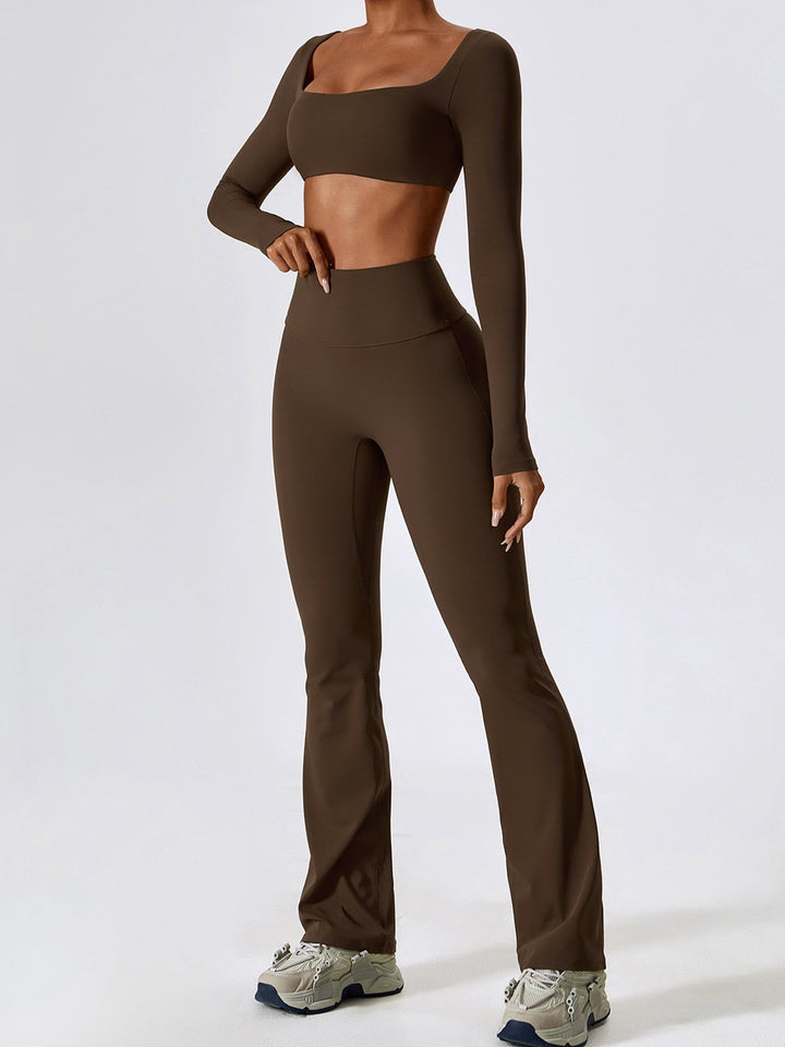 Long Sleeve Cropped Top + Flared Pants Activewear Set