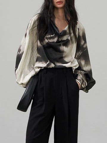 Swing Collar Ink Printing Relaxed Shirt