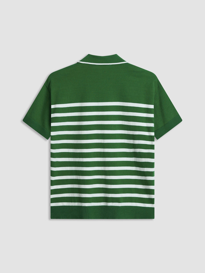 Colorblock Striped Knitted Polo Shirt