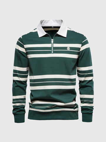 M's Stripe 1/4 Zip Long Sleeve Polo Shirt