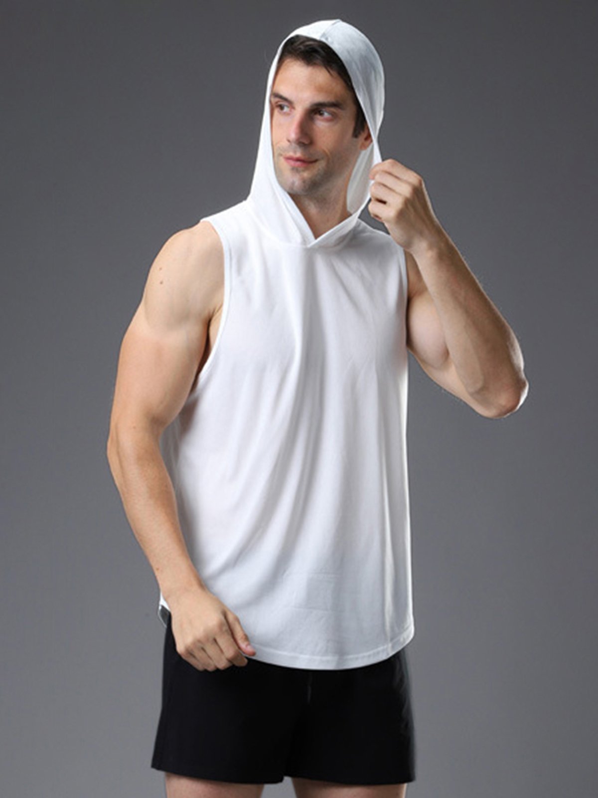 Workout Hooded Tank Curved Hem - Ahaselected