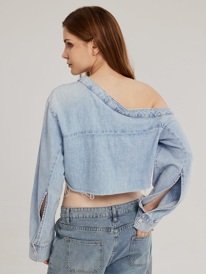 Asymmetrical One-shoulderDenim Crop Top