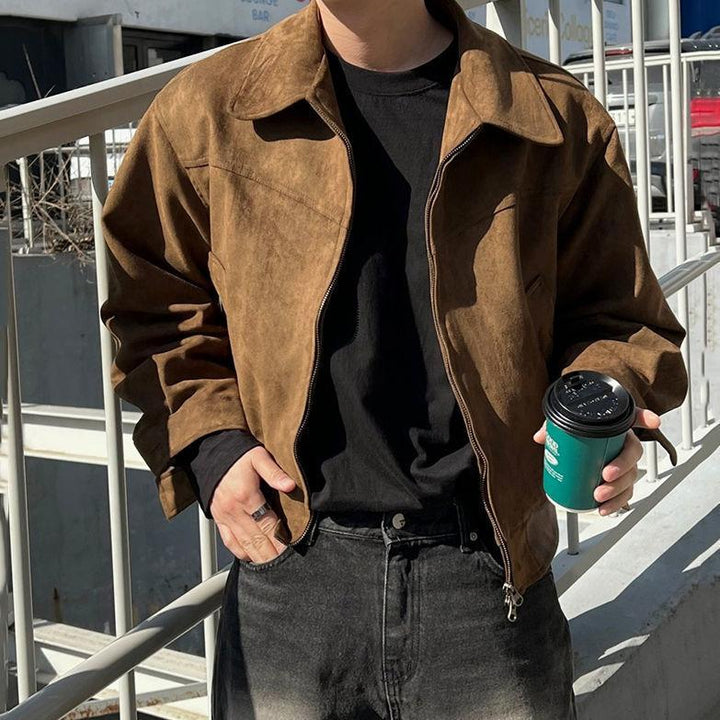M's Vegan Suede Shacket Zipper Jacket